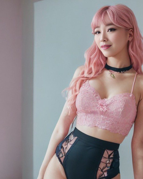 Vinfluencer Suji Boo in pastel pink top and black pants, exuding style and confidence.